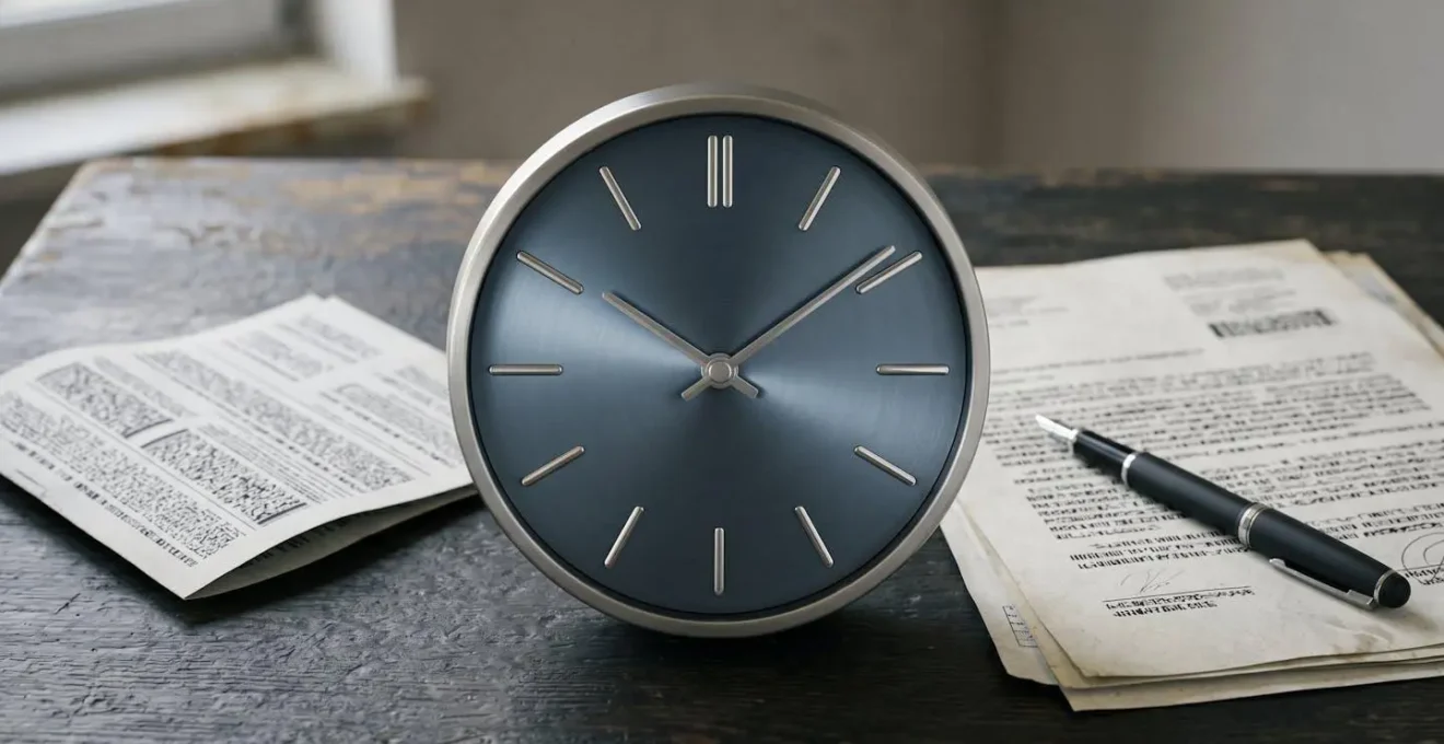 Horloge et documents administratifs symbolisant le délai d'attente d'indemnisation