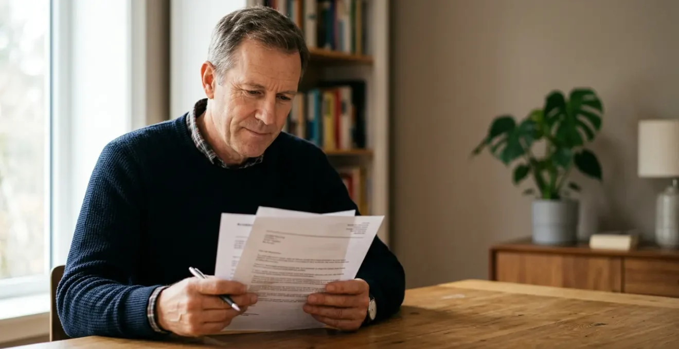 Conducteur déterminé consultant des documents d'assurance automobile pour retrouver une couverture après résiliation