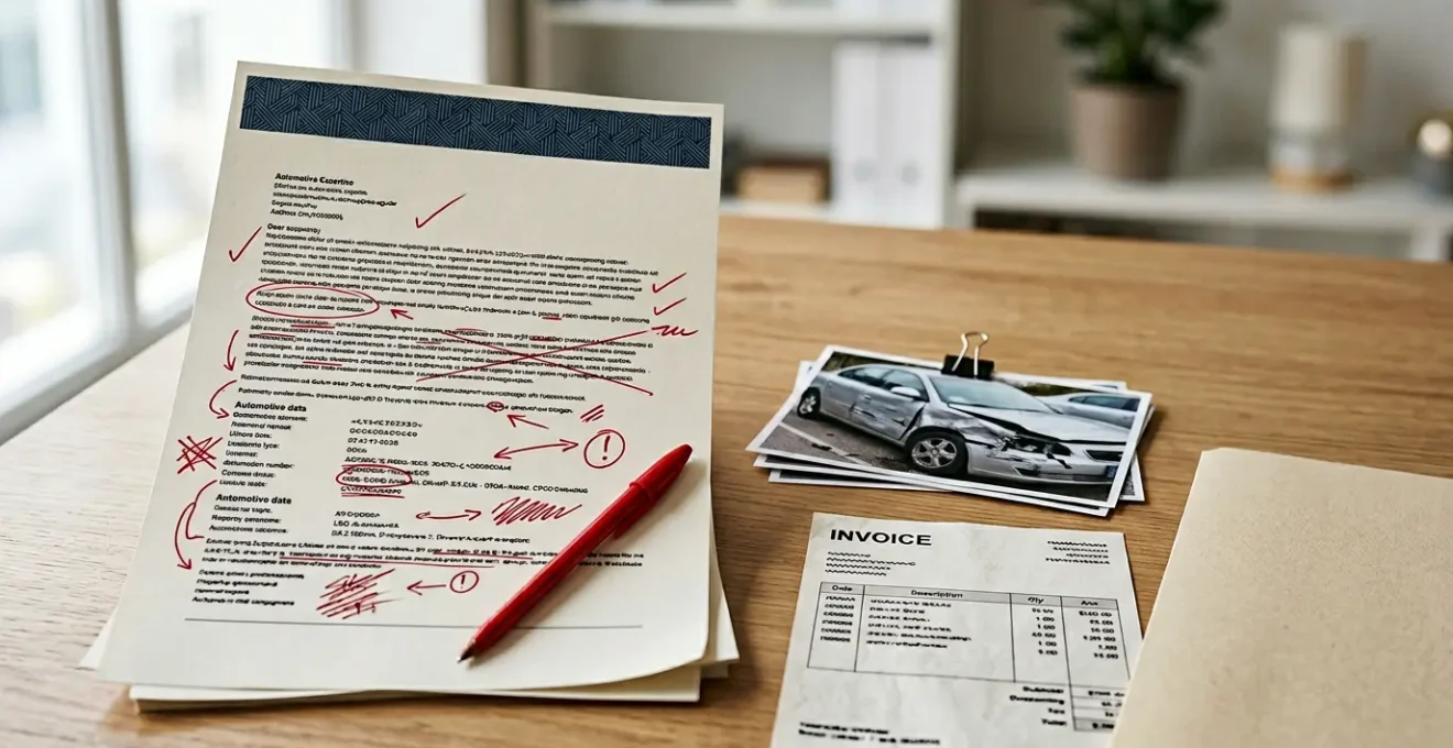 Dossier d'expertise automobile contesté avec documents officiels