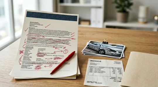 Dossier d'expertise automobile contesté avec documents officiels