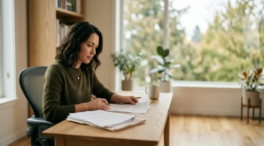 Conducteur consultant des documents d'assurance automobile avec determination