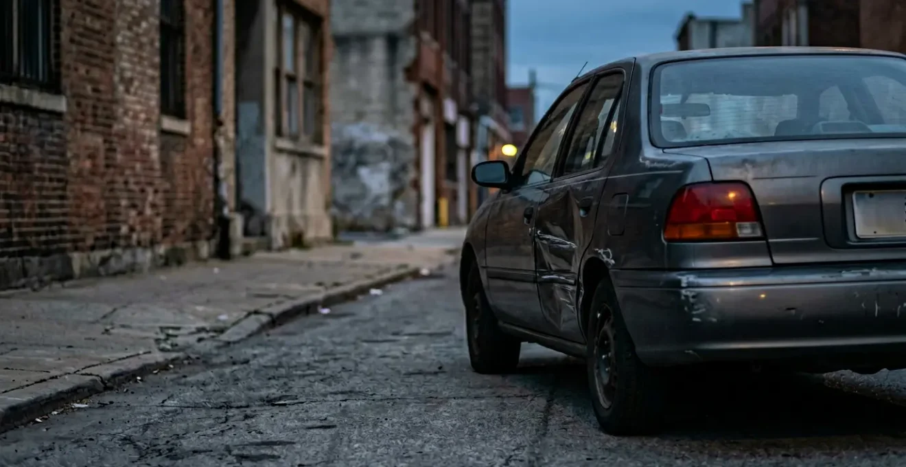 Photographie professionnelle évoquant une scène de sinistre automobile sans confrontation directe avec un tiers identifié