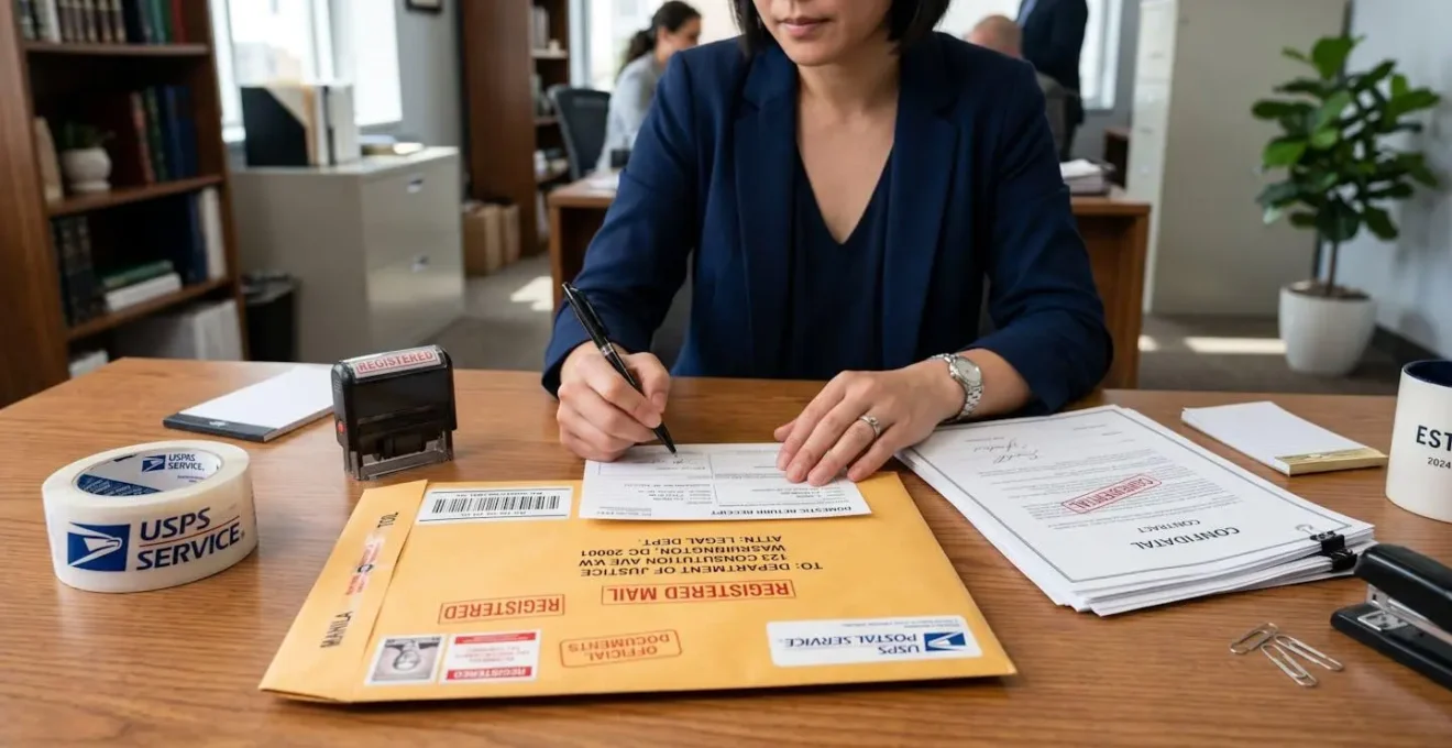 Préparation d'envoi de documents officiels par courrier recommandé