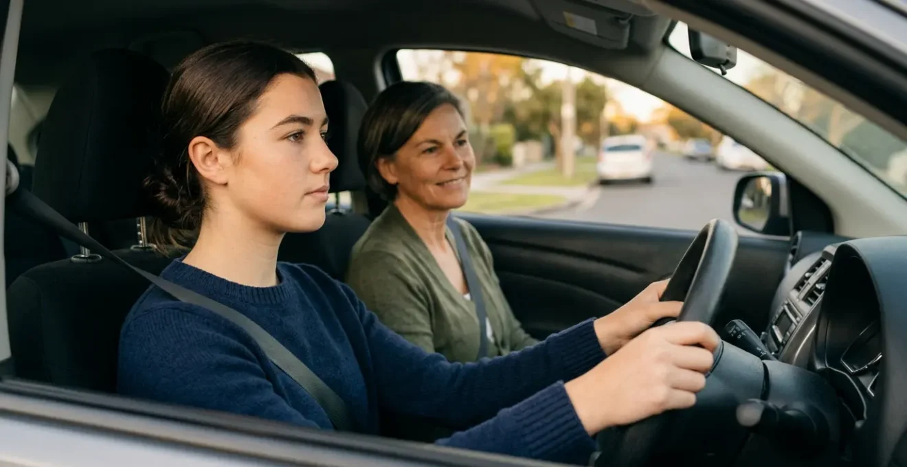 Jeune conducteur au volant lors d'une séance de conduite accompagnée avec son accompagnateur