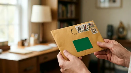 Main tenant une enveloppe de courrier recommandé pour résiliation d'assurance automobile