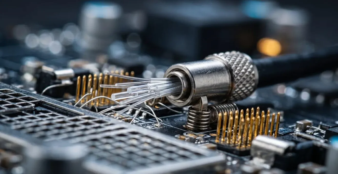 Composition macro abstraite évoquant la technologie embarquée et ses vulnérabilités potentielles