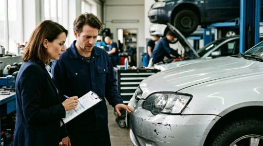 Négociation entre assuré et expert automobile sur un véhicule de six ans nécessitant des réparations