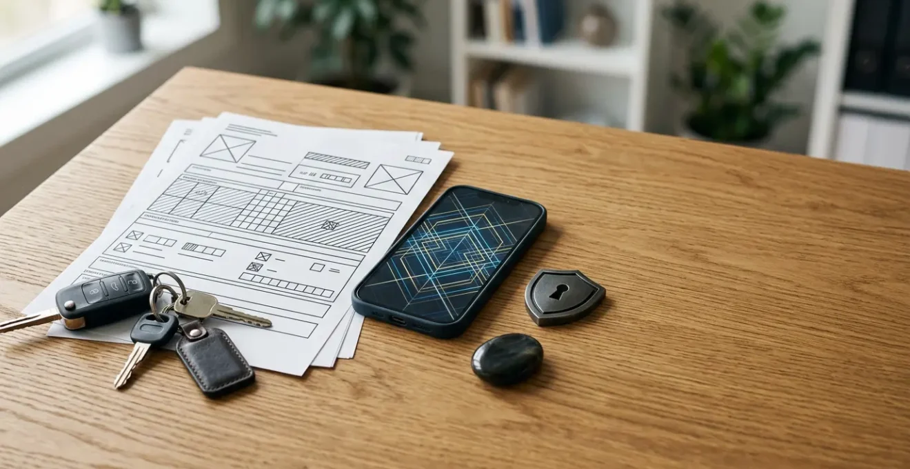 Documents d'assurance automobile et preuves de vol organisés sur un bureau