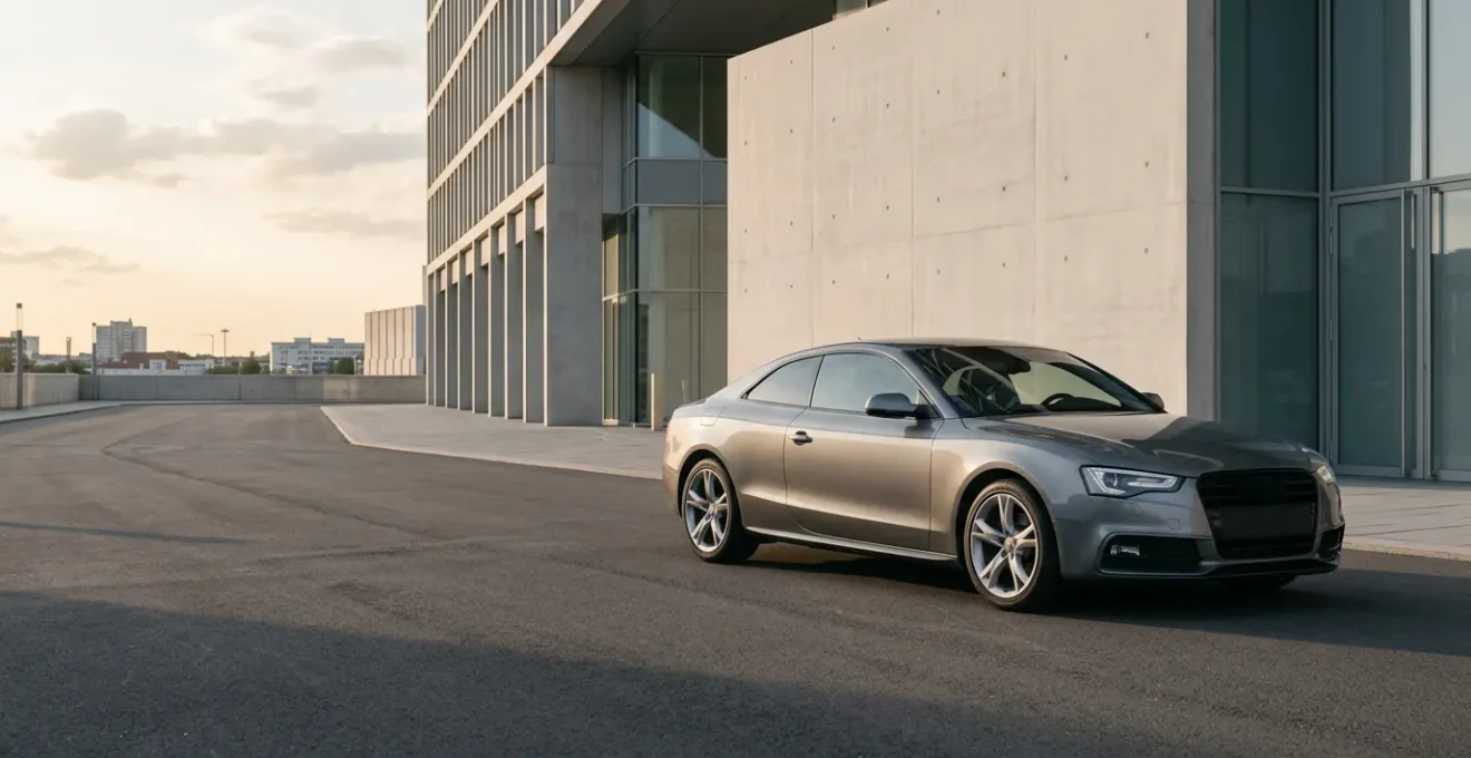Véhicule moderne stationné dans un environnement urbain avec éclairage naturel illustrant le thème de l'assurance automobile