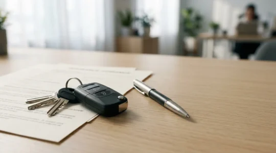 Clés de voiture sur un bureau avec documents d'assistance automobile