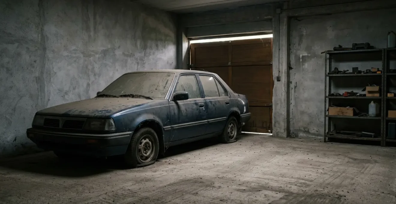 Véhicule immobilisé dans un garage privé illustrant l'obligation d'assurance automobile même hors circulation